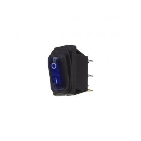 47075B Spínač kolébkový hranatý, voděodolný, 20A modrý s podsvícením S LED diodou