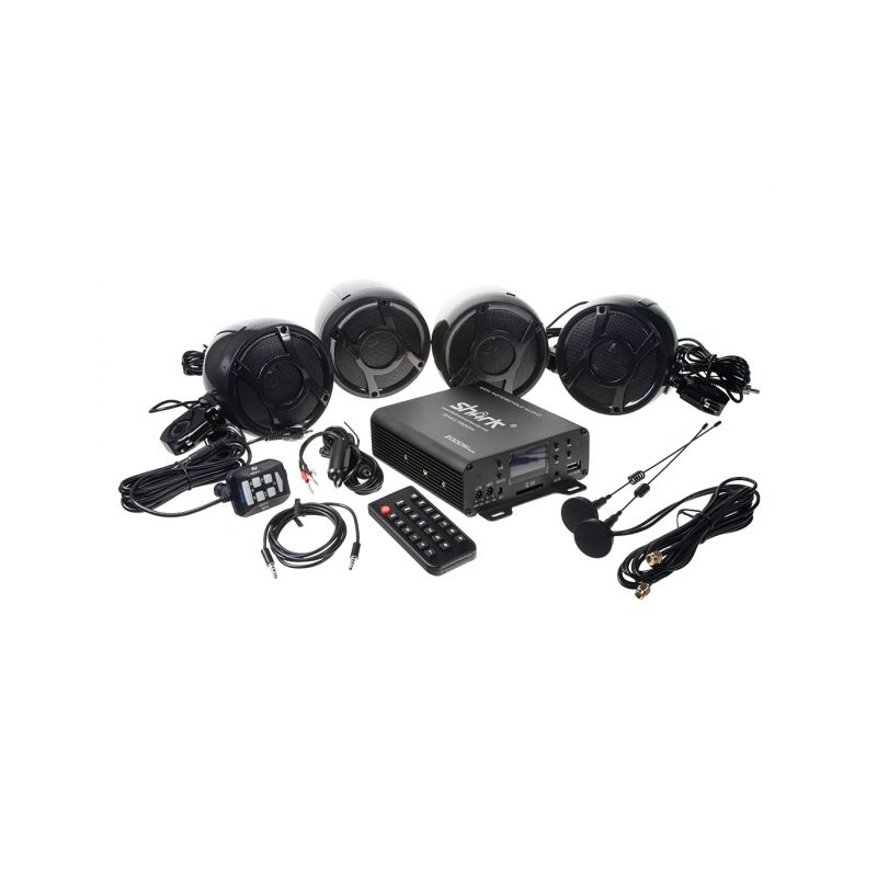 RSM104BL 4.1CH zvukový systém na motocykl, skútr, ATV, loď s FM, USB, AUX, BT, černé