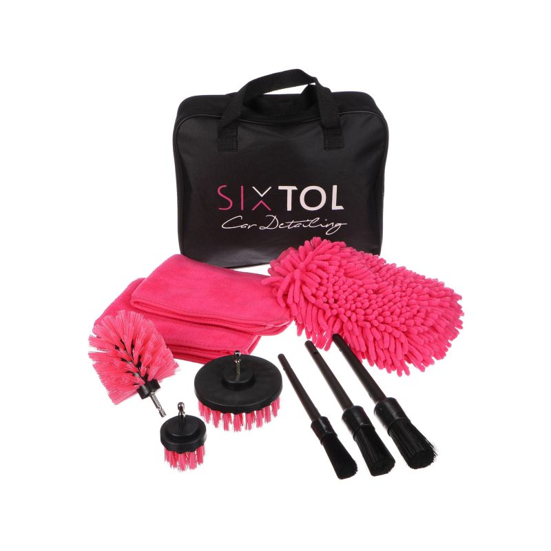 SIXTOL SX1212 Multifunkční sada nástrojů pro čištění a mytí auta CAR DETAILING PINK 9, 9ks